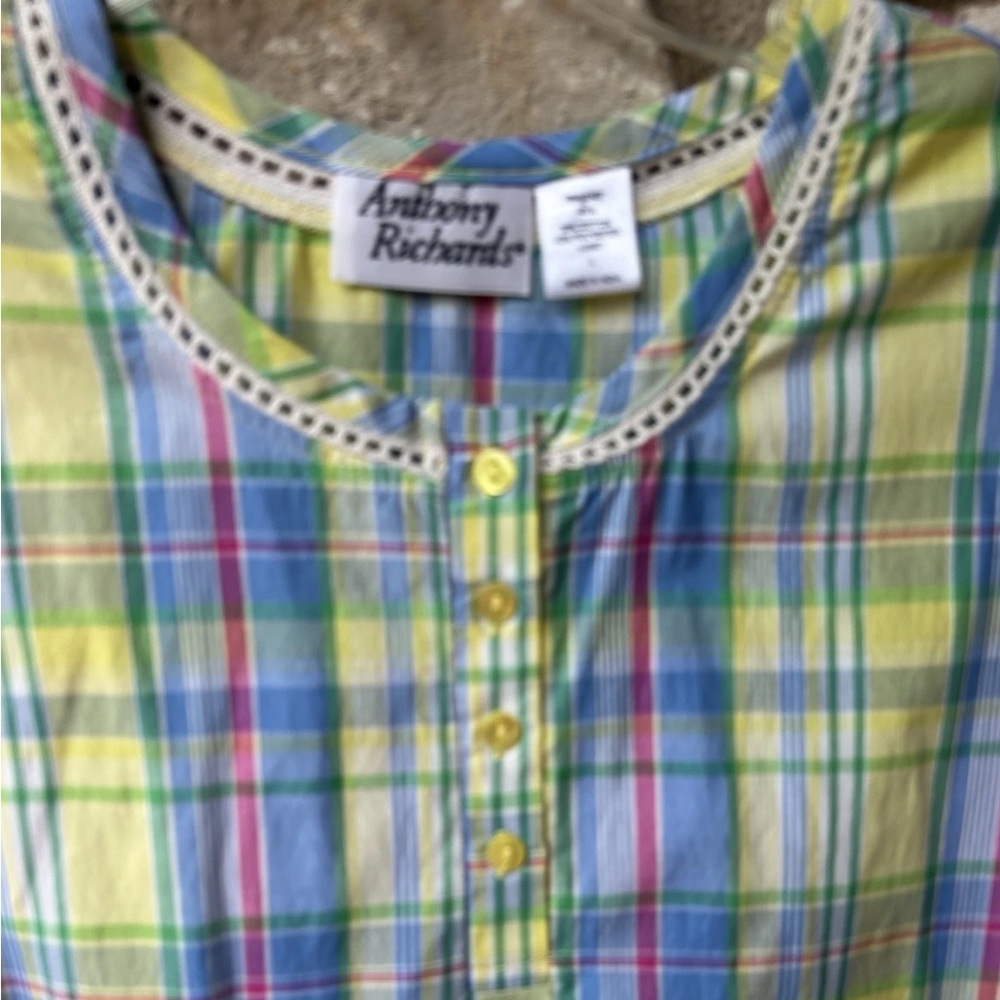 ANTHONY RICHARDS Nightgown House Dress Large Multicolor Plaid Sleeveless NWOT - Picture 2 of 8